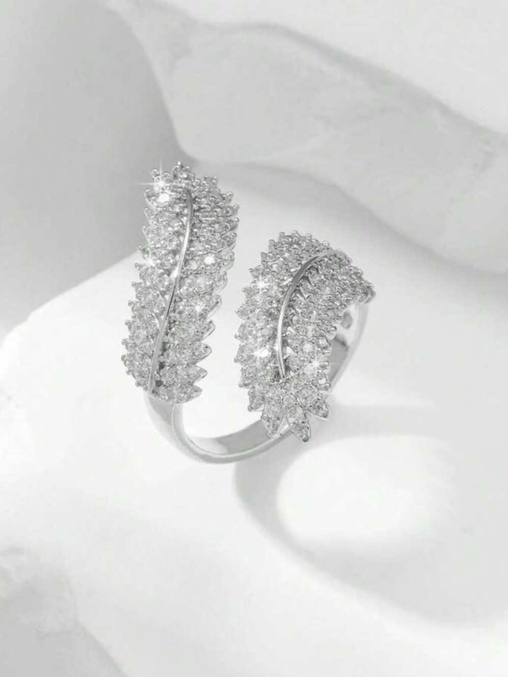 Gilded Silver Cubic Zirconia Leaf Ring